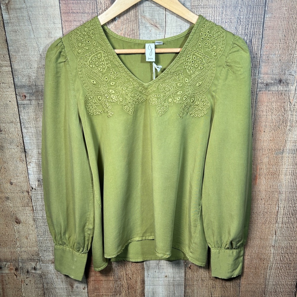 Joie Linden Green Embroidered Blouse NWT XS Eyelet Paisley V-Neck Top Boho